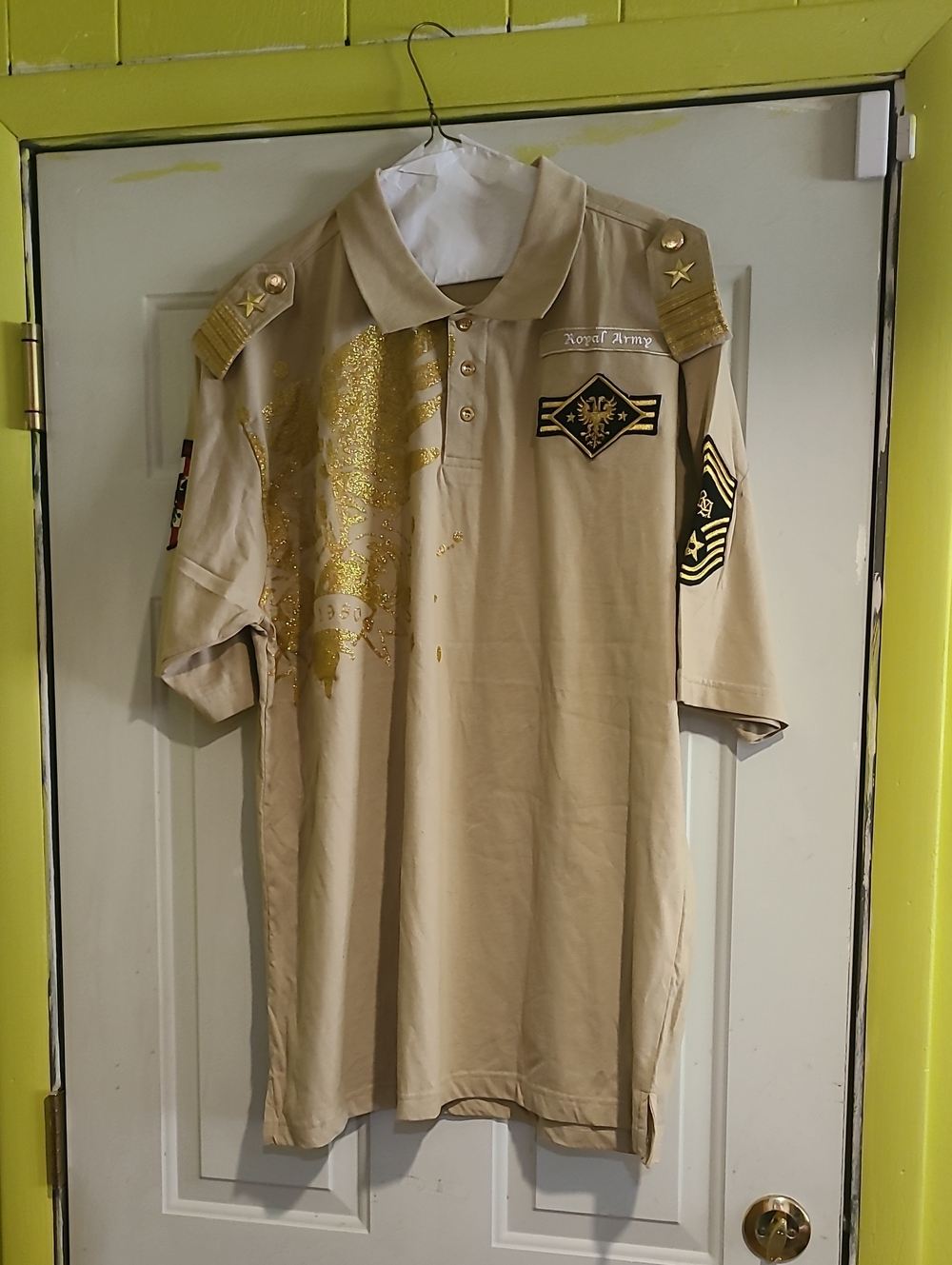 Khaki Polo Shirt with Gold Accents